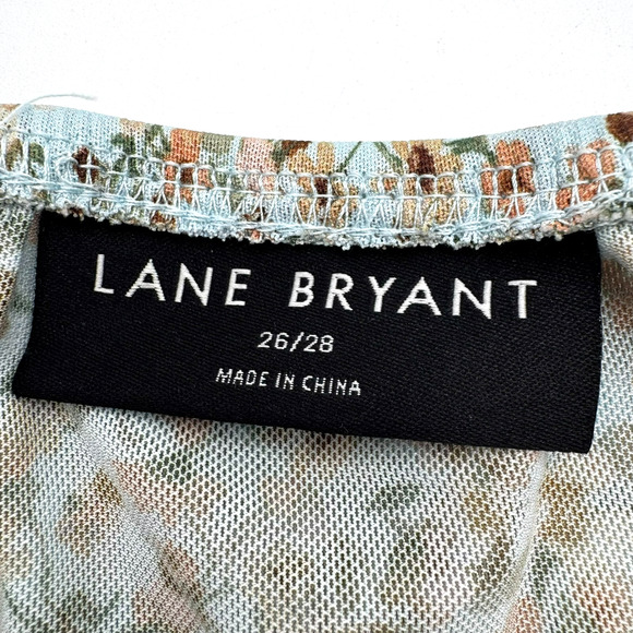 LANE BRYANT Women 26/28 3x Blue Pink Ditsy Floral Peasant Top Lightweight Strech - Picture 4 of 9